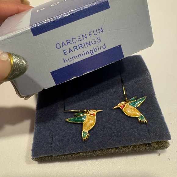Avon Jewelry - Avon Garden Fun Hummingbird Earrings - Gold and Green